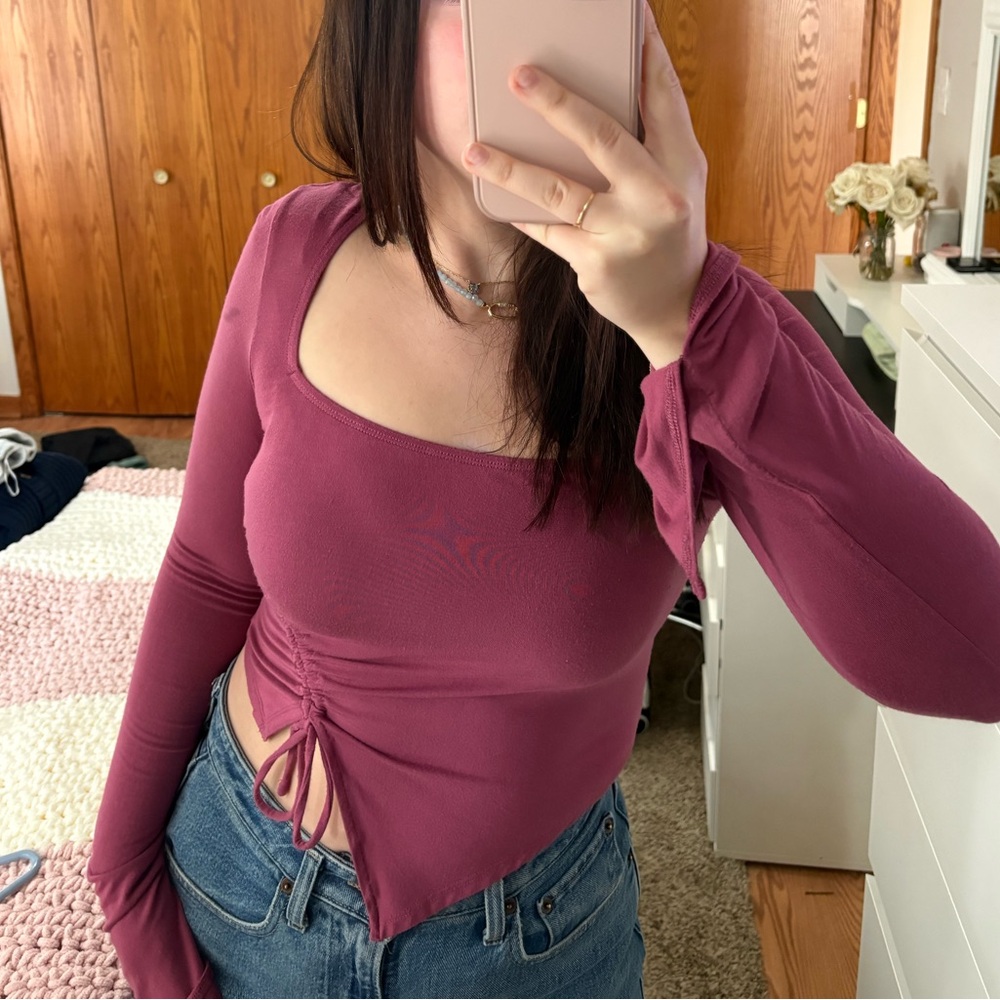 Garage Mauve Long Sleeve Ruched Top